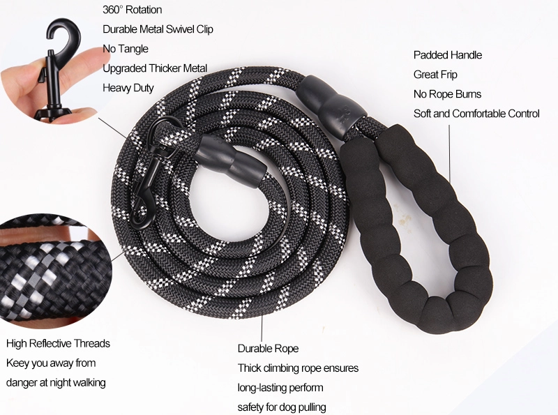 Laisse pour chien OKEYPETS en nylon épais et résistant, style corde réfléchissante, idéale pour l'entraînement, la course et la promenade. 9