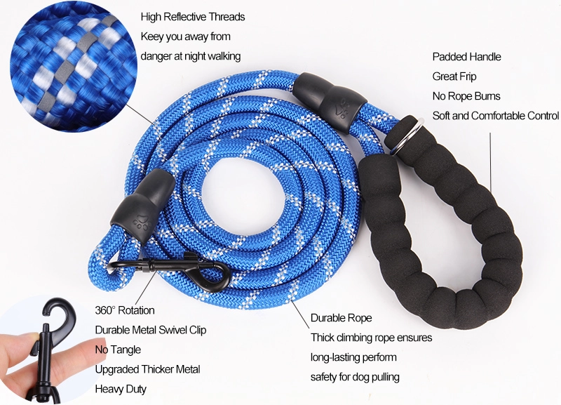 Laisse OKEYPETS en nylon épais et résistant, avec poignée rembourrée douce et confortable, et corde réfléchissante pour grands chiens. 8