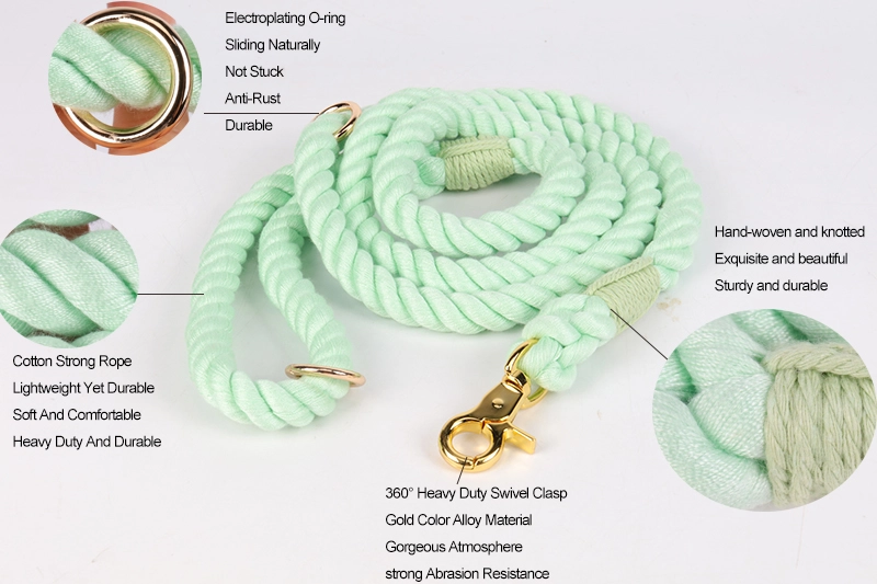 OKEYPETS Vente en gros 8 mm 12 mm Corde en coton doux vert clair Laisse pour animaux de compagnie Corde d'escalade Laisse pour chien1 8
