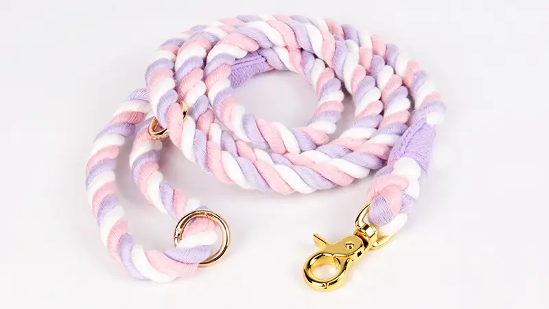 Laisse pour chien OKEYPETS en coton multicolore résistant tressé à la main, avec nœud. 1