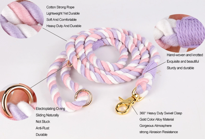 Laisse pour chien OKEYPETS en coton multicolore résistant tressé à la main, avec nœud. 8