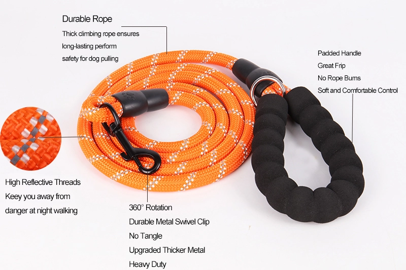 Laisse pour chien OKEYPETS avec poignée rembourrée confortable, corde robuste et résistante et fils hautement réfléchissants pour grands chiens 9