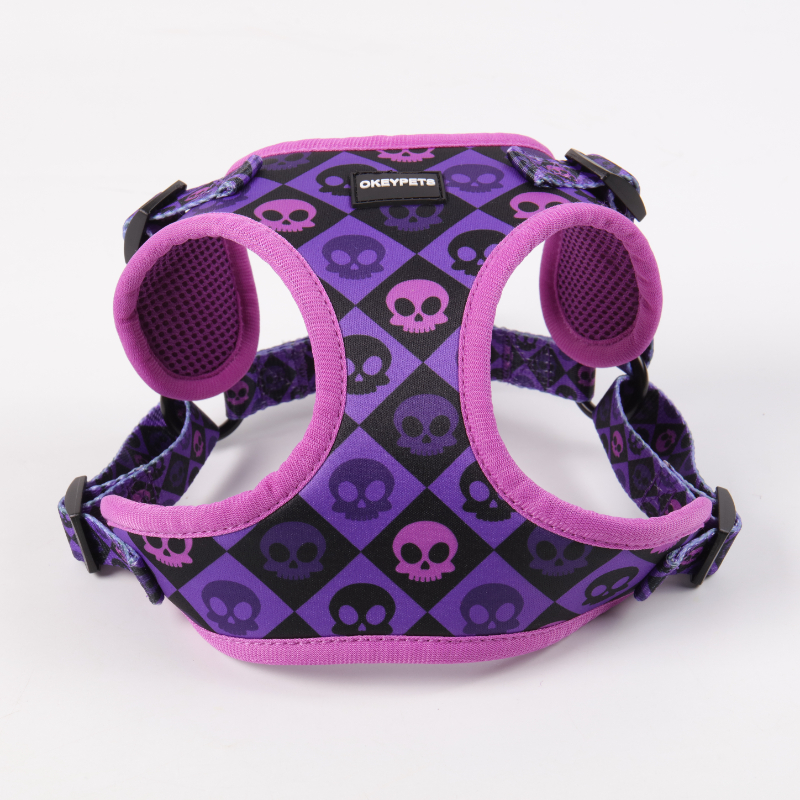 OKEYPWTS Nouveau design Harnais pour chien One Step In personnalisé en néoprène polyester avec logo imprimé Ensemble de harnais mignon One Step In 5