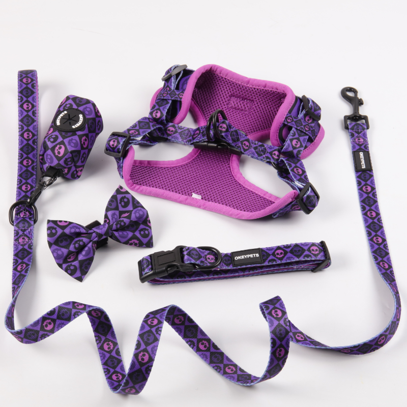 OKEYPWTS Nouveau design Harnais pour chien One Step In personnalisé en néoprène polyester avec logo imprimé Ensemble de harnais mignon One Step In 10