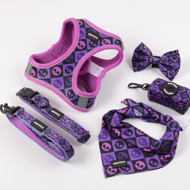 OKEYPWTS Nouveau design Harnais pour chien One Step In personnalisé en néoprène polyester avec logo imprimé Ensemble de harnais mignon One Step In 11