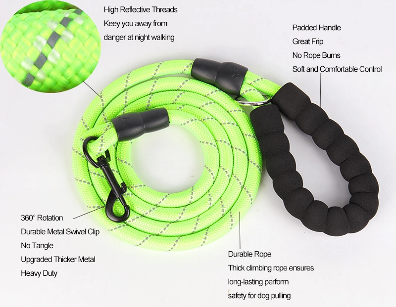 Laisse pour chien OKEYPETS en nylon résistant, hautement réfléchissante pour une sécurité optimale la nuit, avec poignée souple. 8