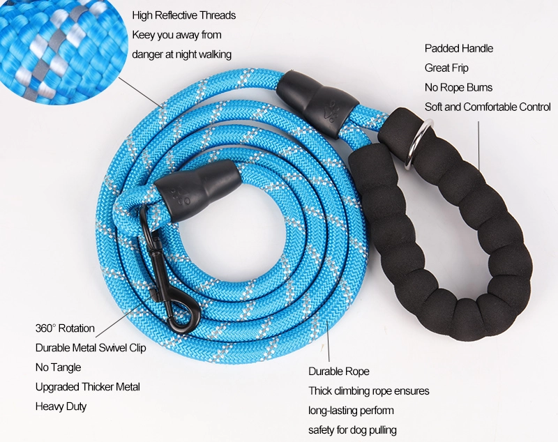 Laisse de sécurité OKEYPETS confortable, robuste et durable en corde avec poignée rembourrée pour chien, idéale pour l'entraînement, la course, les promenades ou les randonnées. 8