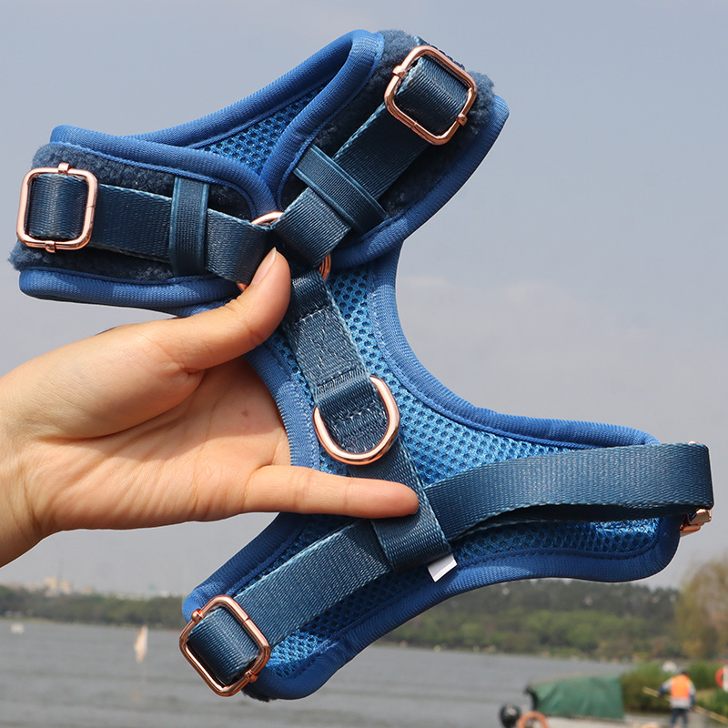 OKEYPETS New Design High Quality Sherpa Dog Harness Custom Adjustable Soft Comfortable Luxury Sherpa Dog Harness Set 14