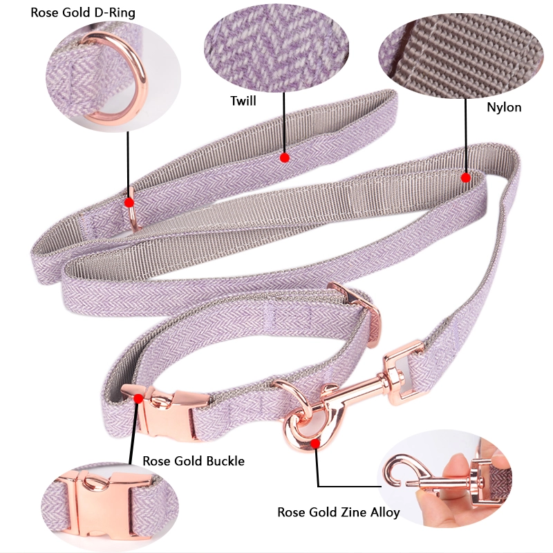 Okeypets set od izdržljive najlonske ogrlice i povodca za pse s metalnom kopčom boje ružičastog zlata 8