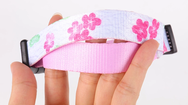 OKEYPETS Collier pour chien personnalisé, ajustable et confortable en polyester rose imprimé de fleurs 10