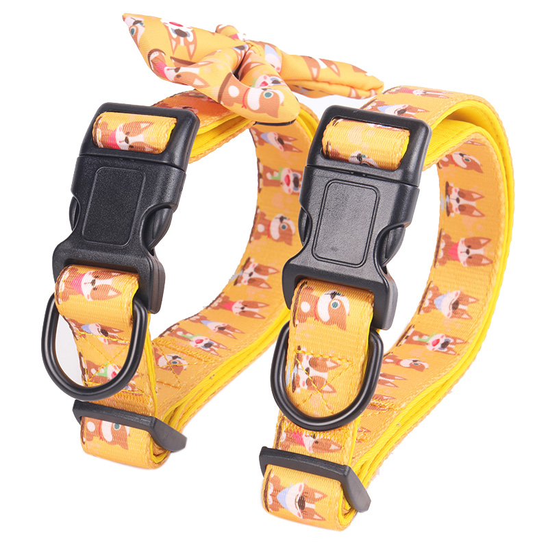 Collier pour chien OKEYPETS ajustable, jaune, imprimé chiot mignon, en polyester par sublimation, personnalisable 10