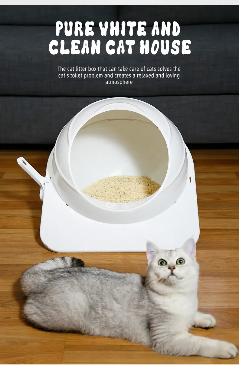 OKEYPETS - Capsúl Spáis Dearaidh Nua Leithreas Cat atá Cairdiúil don  Chomhshaol Bosca Bruscair Cat Dúnta Bosca Bruscair Cat Bán, image size:790x1203