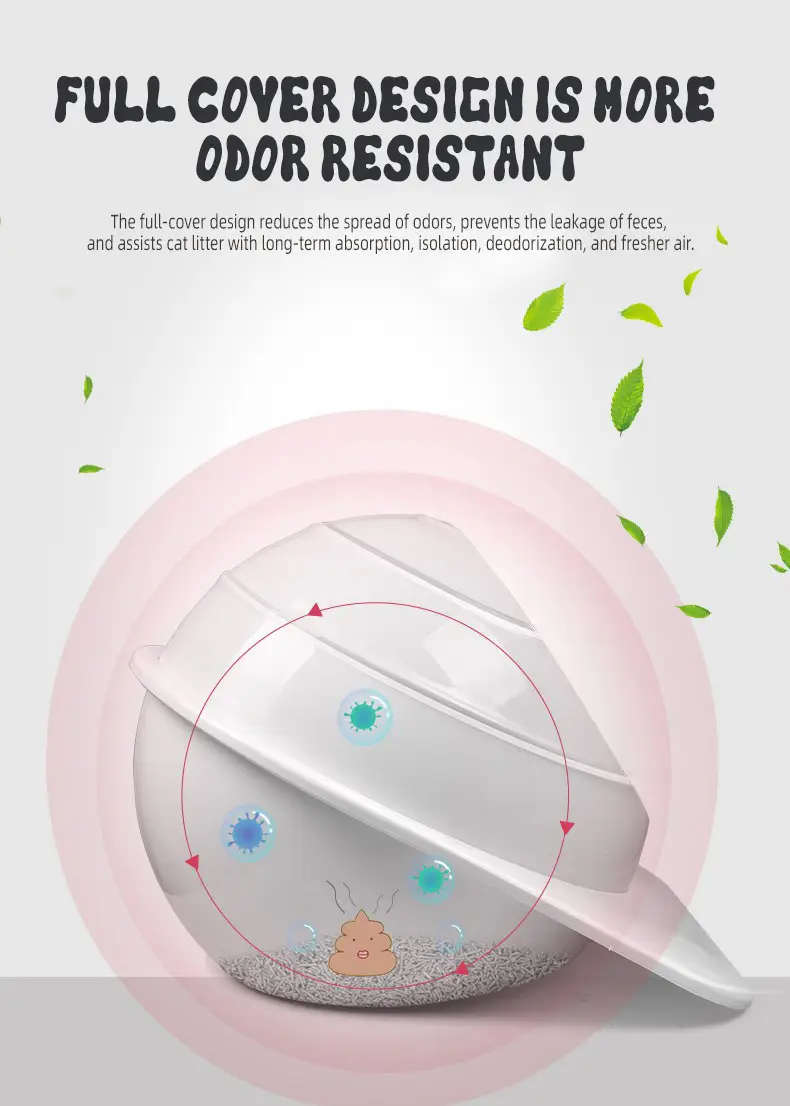 OKEYPETS - Capsúl Spáis Dearaidh Nua Leithreas Cat atá Cairdiúil don  Chomhshaol Bosca Bruscair Cat Dúnta Bosca Bruscair Cat Bán, image size:790x1106