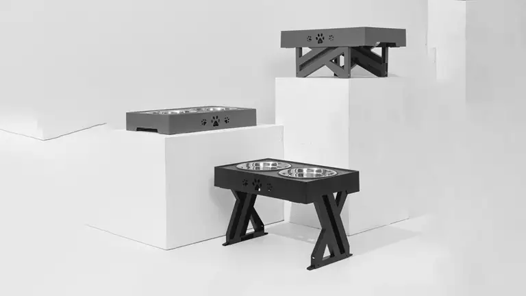 OKEYPETS - Gamelle double surélevée et réglable en acier inoxydable pour chiens et chats - Distributeur d'eau pour chiots et chats 1