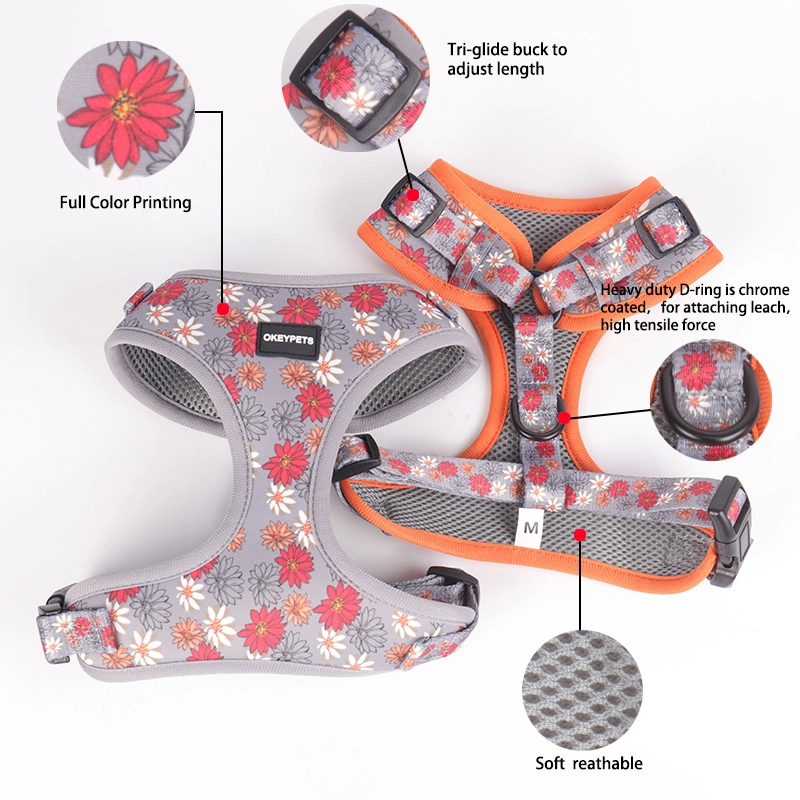 OKEYPETS Dog Accessories Cute Daisy Pattern Breathable Padded Pet Harness Vest Dog Running Harness 8