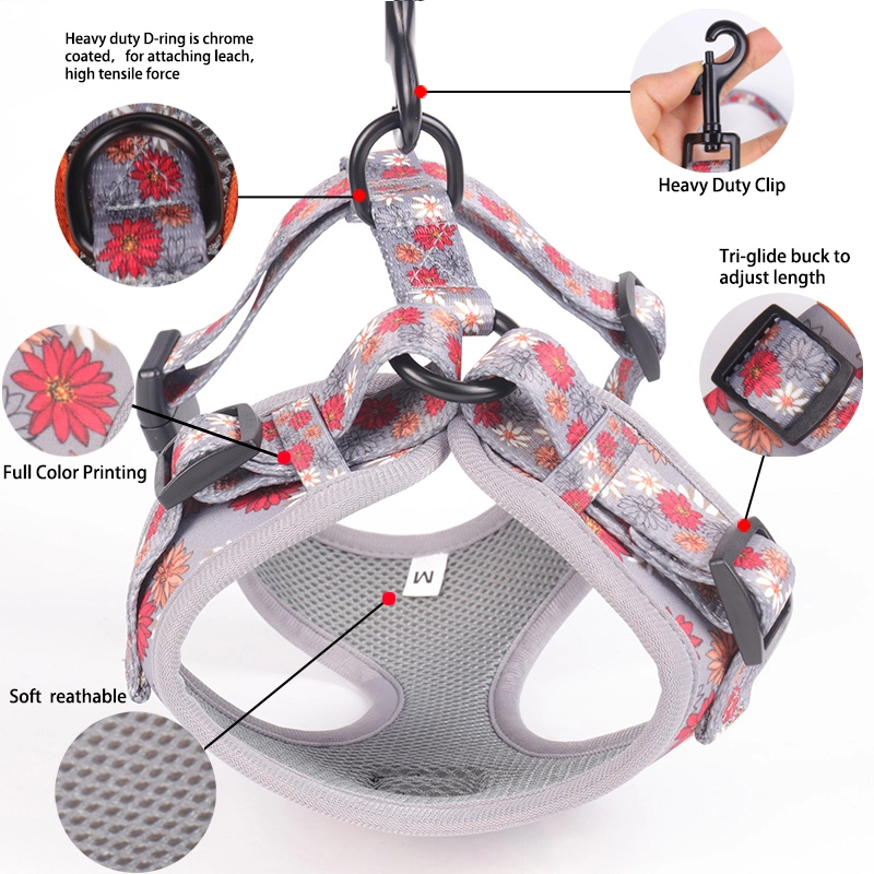 OKEYPETS Dog Accessories Cute Daisy Pattern Breathable Padded Pet Harness Vest Dog Running Harness 9