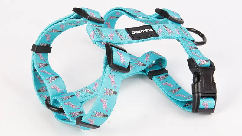 Okeypets Matching H Shape Harness and Leash Set Fashion Style Dog Harness Fully Adjustable Front Clip Back Clip Harness 1