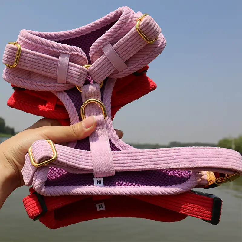 OKEYPETS - Design No Pull Corduroy Hundegeschirr-Set Mesh Atmungsaktives gepolstertes Hundegeschirr für kleine bis mittelgroße Hunde 1