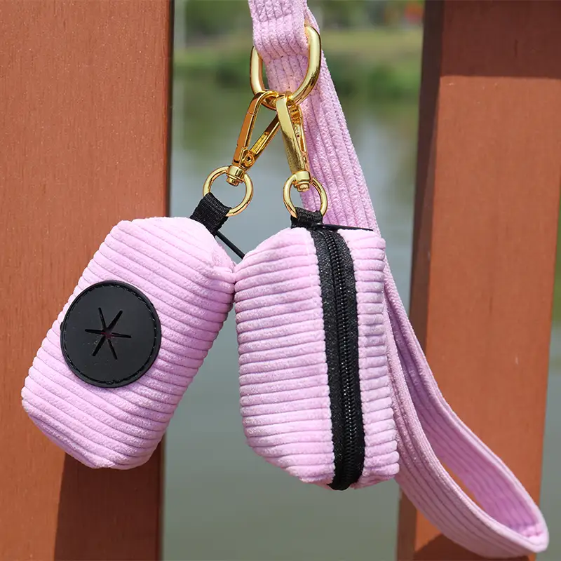 OKEYPETS - Kutyaeledel-táska sétáltatáshoz, személyre szabott bársony kordbársony állatkaki-zsák tartó, kordbársony kutyahám szett 1 1