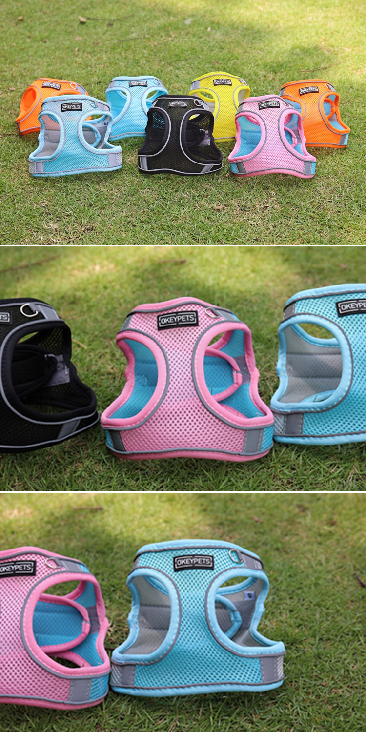 OKEYPETS - Gilet de luxe en maille douce monocouche respirante et aérée, sans traction, avec laisse avant en nylon et maille réfléchissante pour chien 9