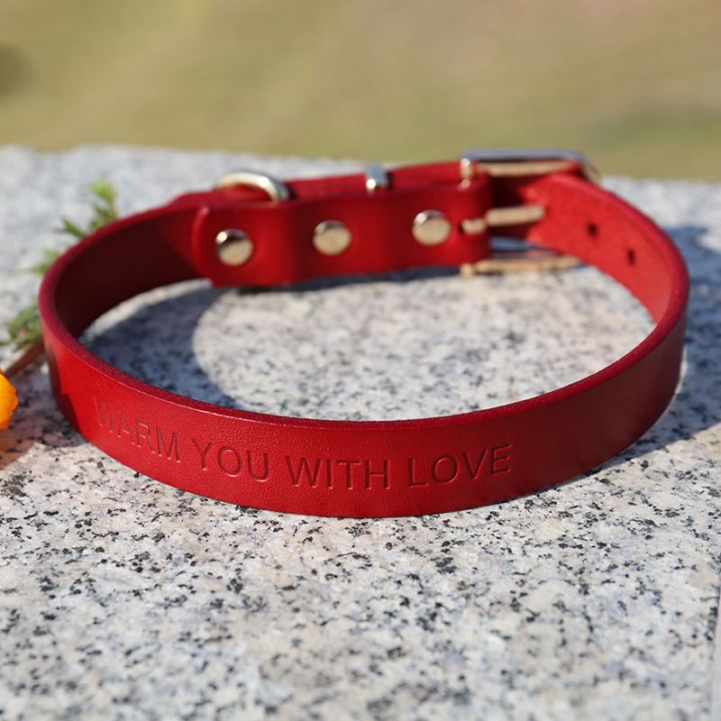 OKEYPETS - OKEYPETS Design Fashion Embossed Logo Heavy Duty Premium Cowhide Genuine Thick Personalized Dog Collar Leather Leather Dog Collar 10