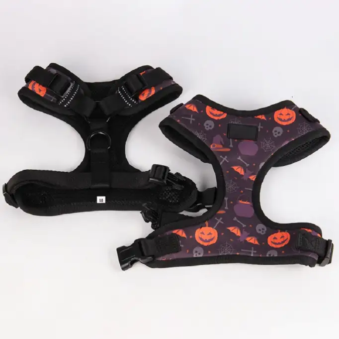 OKEYPETS - OKEYPETS Private Label Custom Print Personalised Halloween Design Neoprene Protective Puppy Body Backpack Durable Dog Harness All products 1