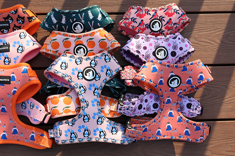 OKEYPETS - OKEYPETS Reversible Pet Dog Harness Matching Dog Collar Leash Bow Tie Adjustable Neoprene Soft Dog Harness Set Pet Collar Leash/Dog Harness Set 11