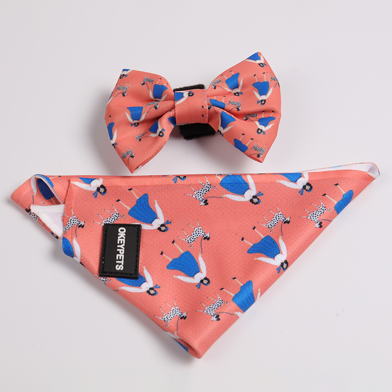 OKEYPETS - Collier pour chien en néoprène anti-traction, réglable, avec porte-sacs à déjections canines et imprimé. 15