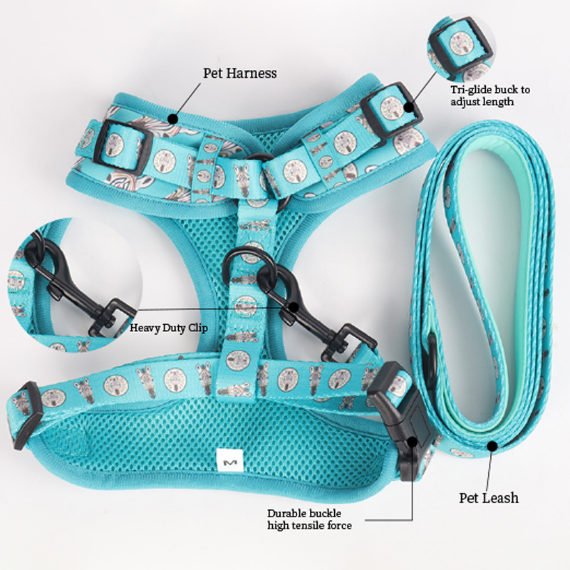 OKEYPETS - OKEYPETS Luxury Heavy Duty Unique Cool Mesh Pug Harness With Leash For Hiking Running Pet Collar Leash/Dog Harness Set 9