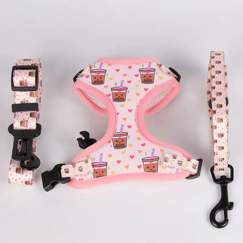 OKEYPETS - OKEYPETS Pet Supplies Dogs Harness Safety Belt Leashes Printed Adjustable Reversible Pet Dog Harness Set Pet Collar Leash/Dog Harness Set 1