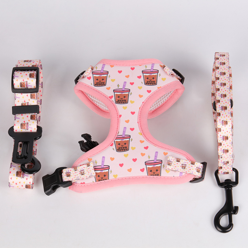 OKEYPETS - OKEYPETS Pet Supplies Dogs Harness Safety Belt Leashes Printed Adjustable Reversible Pet Dog Harness Set Pet Collar Leash/Dog Harness Set 9