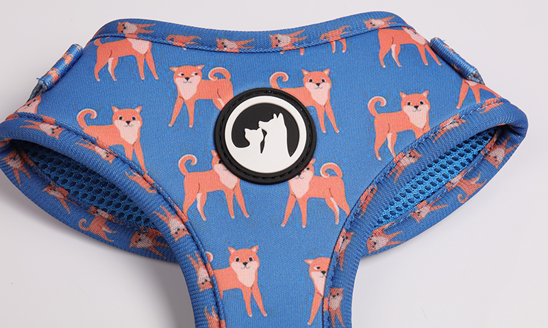 Harnais pour chien réversible rembourré en néoprène polyester, anti-traction, avec collier et laisse. 17