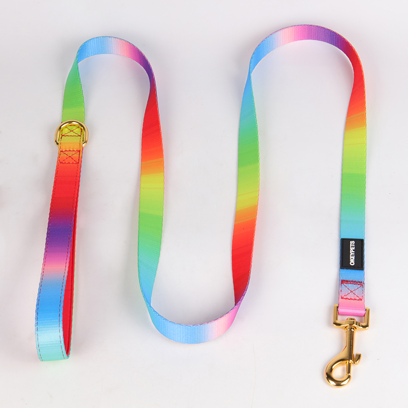 OKEYPETS - Fournisseur d'animaux de compagnie - Harnais pour chien professionnel, motif gratuit, boucle dorée réglable, ensemble laisse et collier anti-traction 11