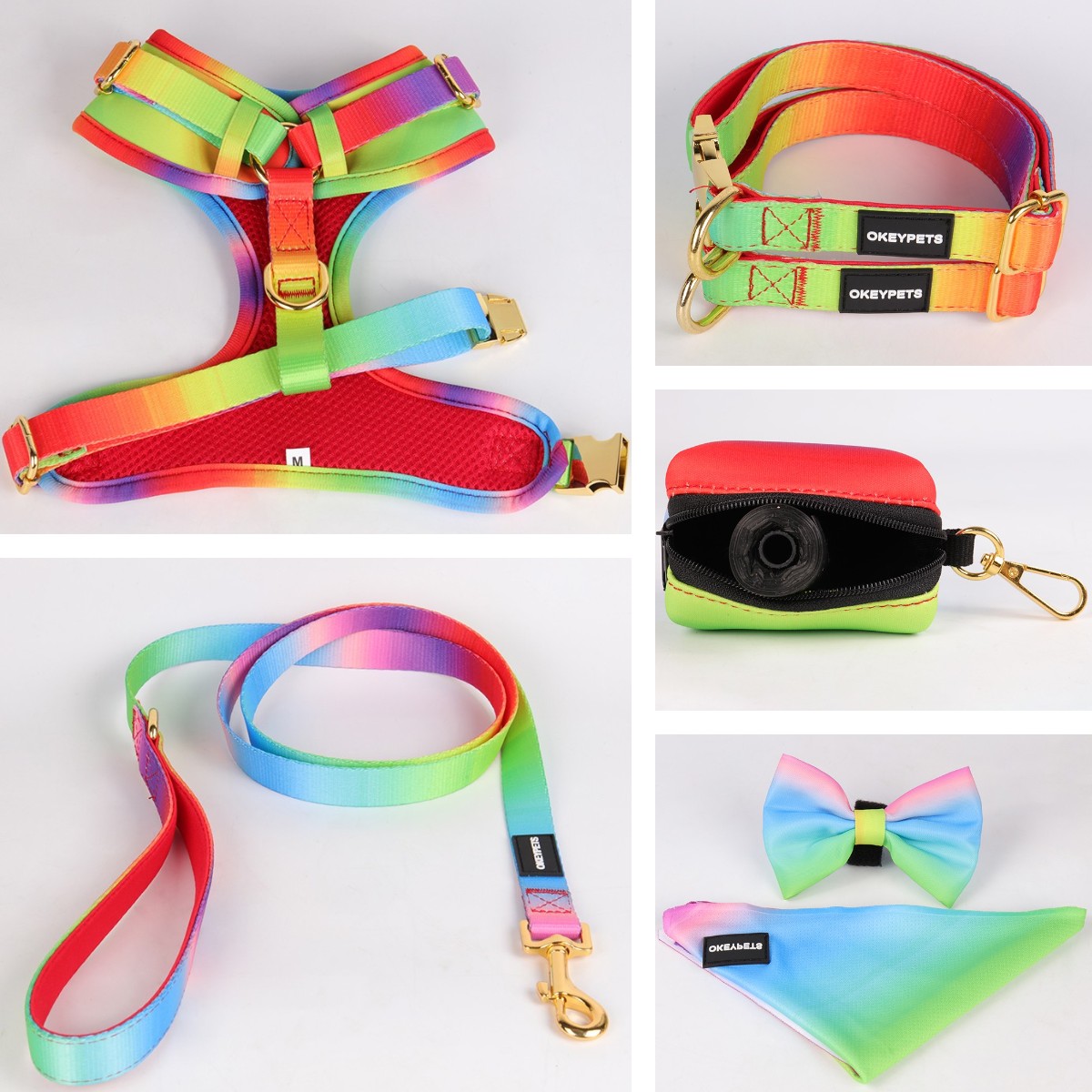 OKEYPETS Ensemble harnais de luxe en néoprène sur mesure pour chien, collier et laisse 9