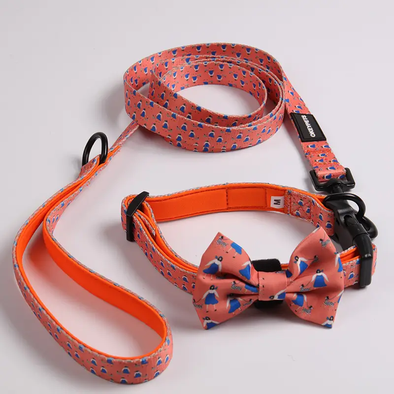 OKEYPETS - OKEYPETS Bezpečnostný pohodlný obojok pre psa s motýlikom, luxusný polyesterový obojok pre psa, sada vodítok a postrojov pre domáce zvieratá 1