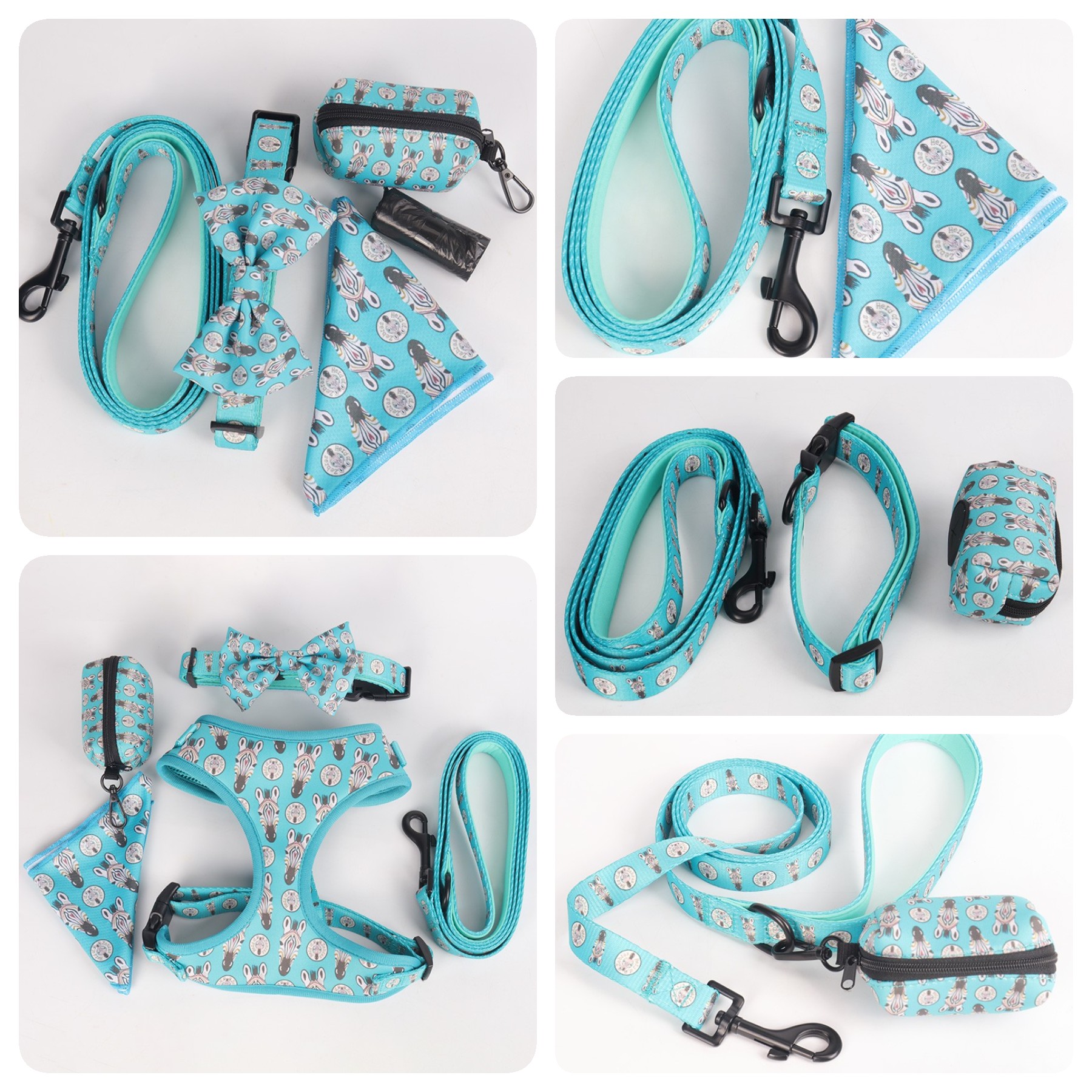 OKEYPETS Ensemble harnais pour chien, foulard bandana imprimé personnalisé, collier par sublimation, laisse et collier pour animal de compagnie 19