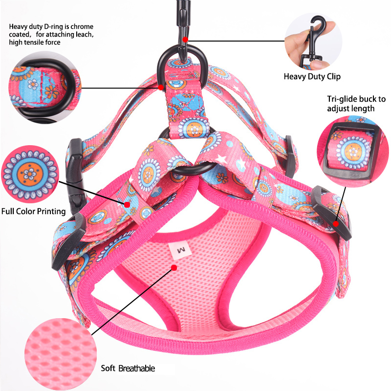 OKEYPETS Nastavitelný postroj pro psy se sublimačním vzorem, zakázková oboustranná vesta pro psy, síťovaný postroj pro domácí mazlíčky 10