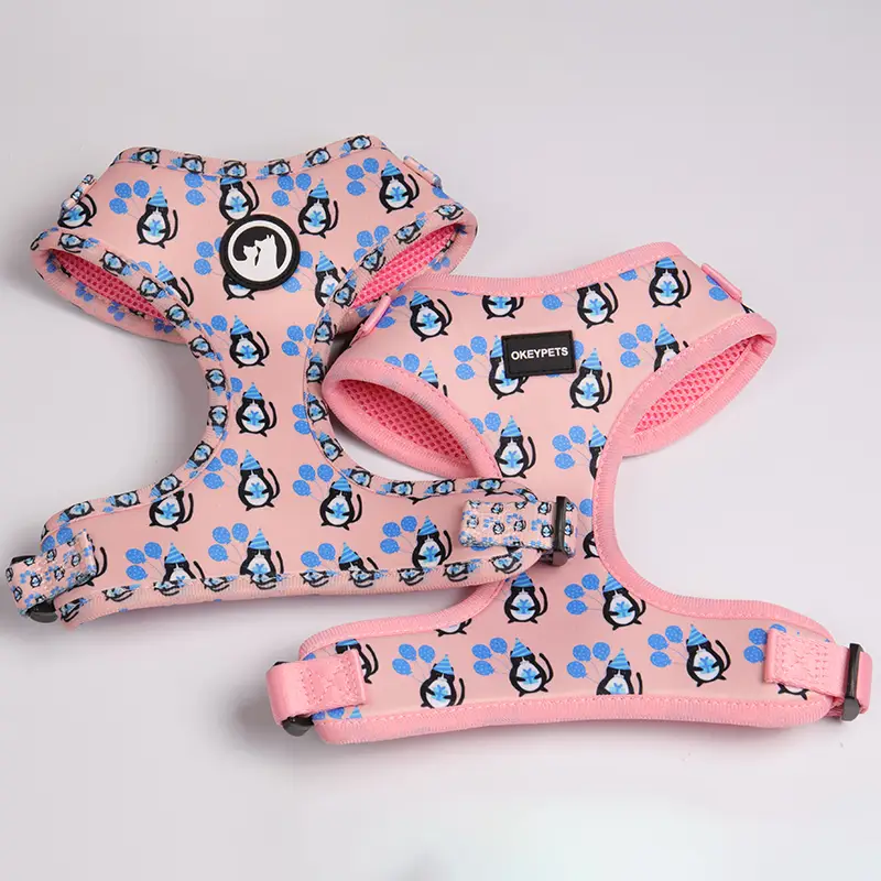 OKEYPETS - Postroj pro domácí mazlíčky OKEYPETS, nastavitelný, prodyšný, měkký, neoprenový, s potiskem na hrudi, odolný, bez tahu 1
