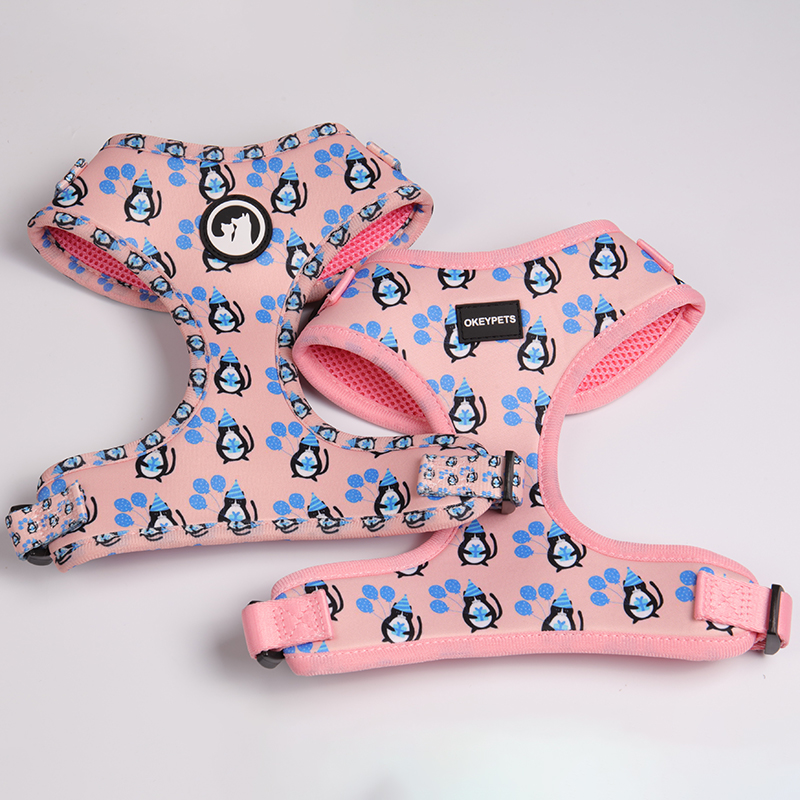 OKEYPETS - Postroj pro domácí mazlíčky OKEYPETS, nastavitelný, prodyšný, měkký, neoprenový, s potiskem na hrudi, odolný, bez tahu 9