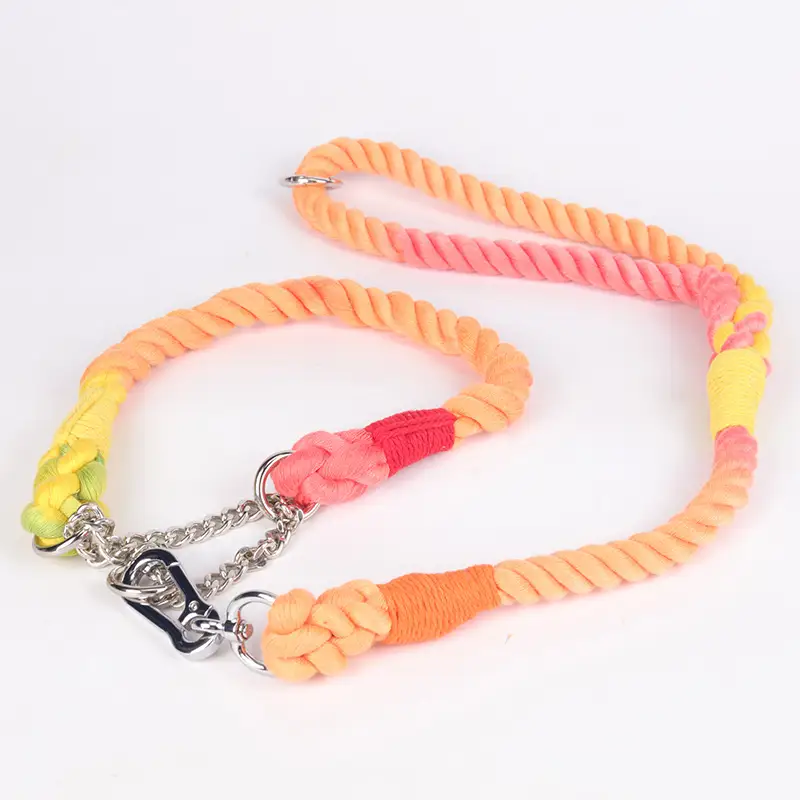 OKEYPETS - OKEYPETS Laisse rétractable de luxe multicolore en coton résistant et ajustable, avec collier et laisse pour chien 1