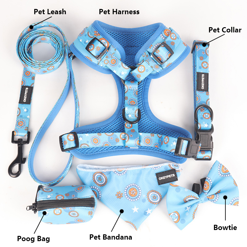 OKEYPETS - Ensemble harnais et laisse pour chien, avec logo personnalisé en gros, écologique et ajustable, bandana, sac à déjections canines et nœud papillon. 10