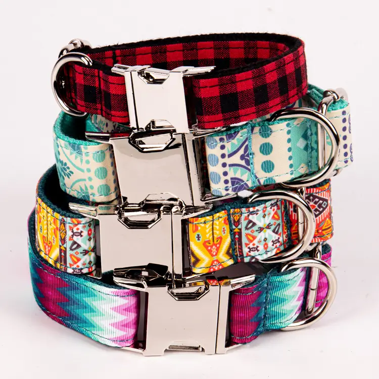 OKEYPETS - OKEYPETS Wholesale Pet Accessories Polyester Cotton Colorful Premium Metal Buckle Dog Collar For Sublimation All products 1