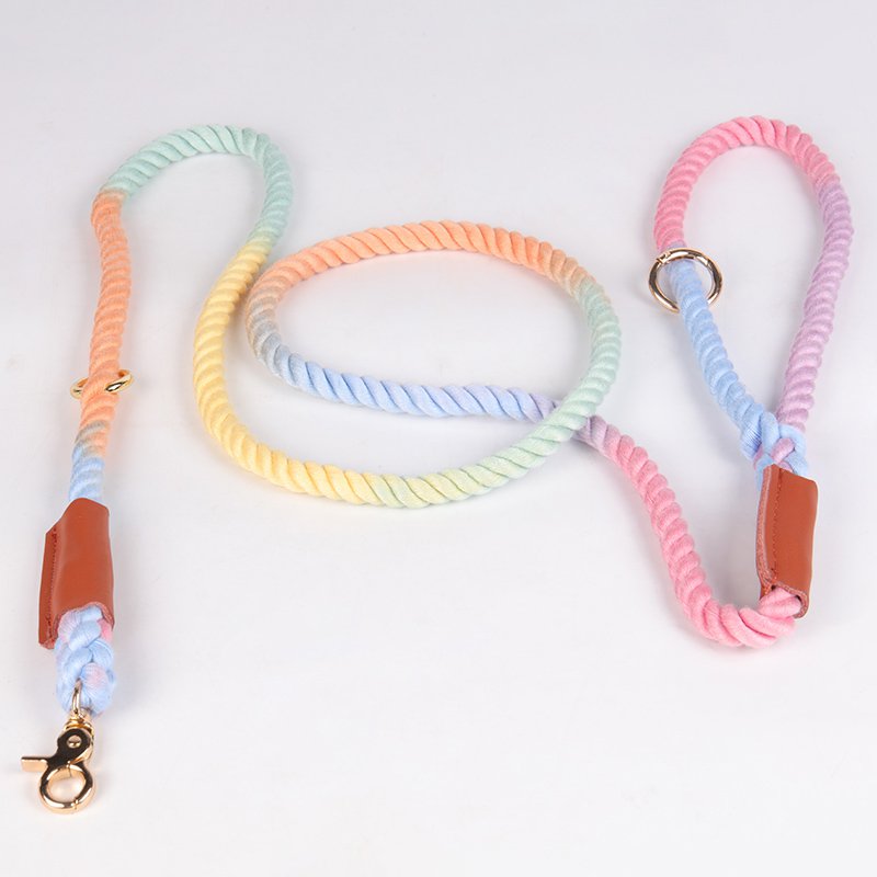 OKEYPETS - OKEYPETS Nouvelles laisses pour animaux de compagnie faites à la main, écologiques et sécuritaires, en corde de coton à couleur ombrée réglable. 12