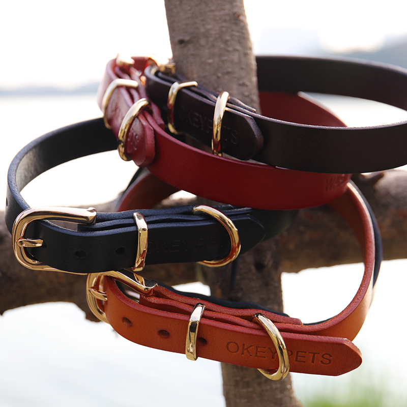 OKEYPETS - Collier pour chien OKEYPETS personnalisé avec logo en relief, réglable, en cuir véritable épais rouge 10