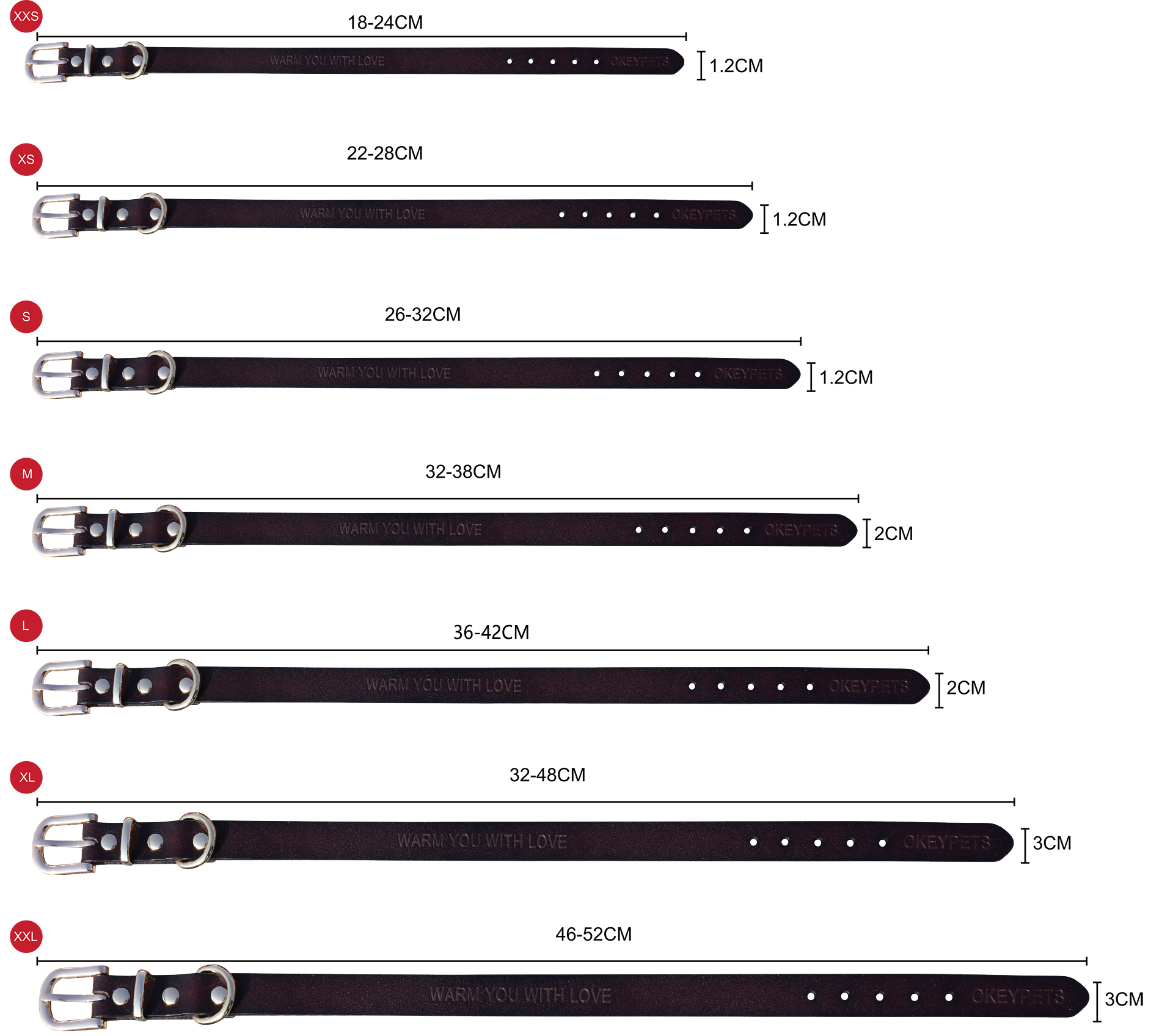 OKEYPETS - Ошейник из натуральной кожи OKEYPETS, прочный, с цветным дизайном, тисненым логотипом, износостойкий кожаный ошейник для собак, коричневый кожаный ошейник для собак 13