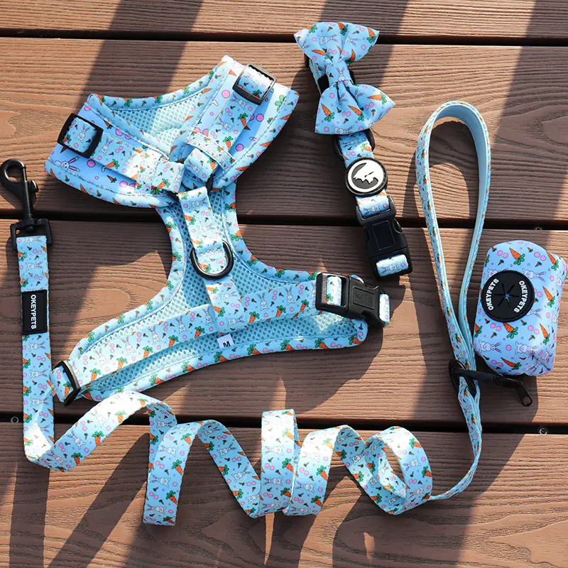 OKEYPETS - OKEYPETS Nouveau style confortable et doux pour animaux de compagnie, collier anti-traction réglable pour chien en maille avec laisse. Ensemble collier et laisse/harnais pour chien. 1