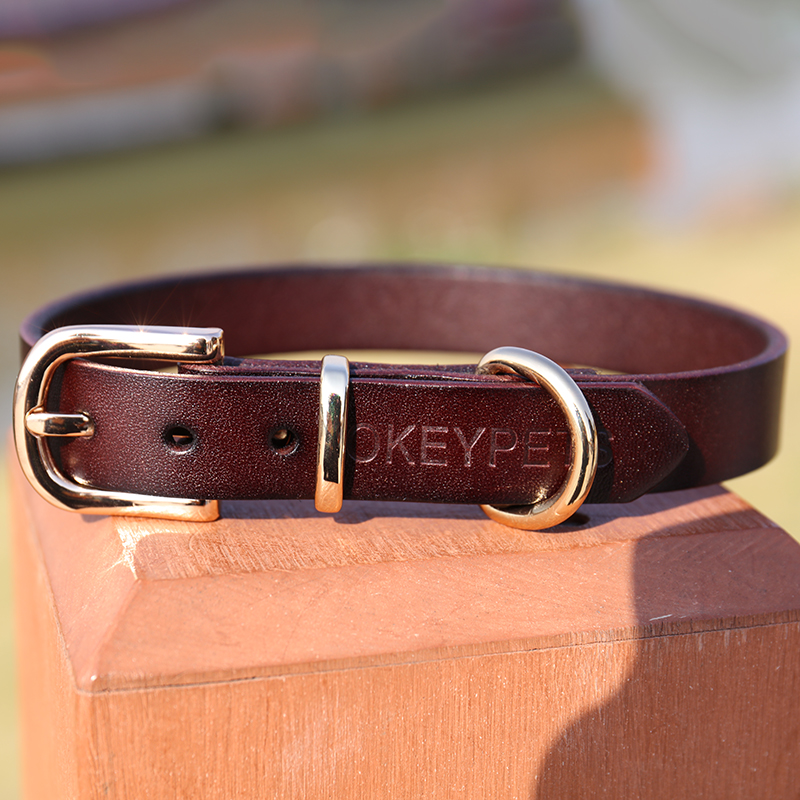 OKEYPETS - OKEYPETS — Ошейники для собак из натуральной коричневой кожи с индивидуальной маркировкой, износостойкие, гладкие, в наличии оптом. 9