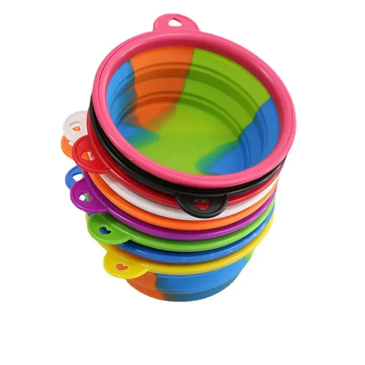 OKEYPETS - Bol pliabil pentru câini din silicon camuflaj, multicolor, opțional, portabil, cu dublă utilizare, pentru animale de companie, bol pentru hrănire, bol pentru câini 1