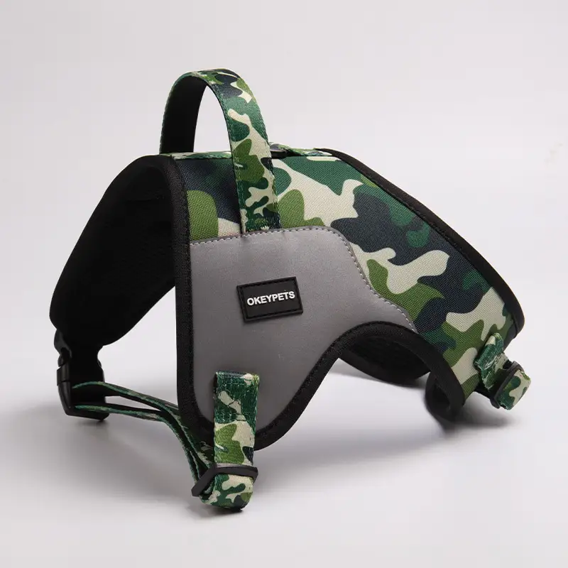 OKEYPETS - Harnais pour chien personnalisé, en tissu Oxford résistant et ajustable, rembourré en néoprène doux et confortable, avec harnais réfléchissant. 1