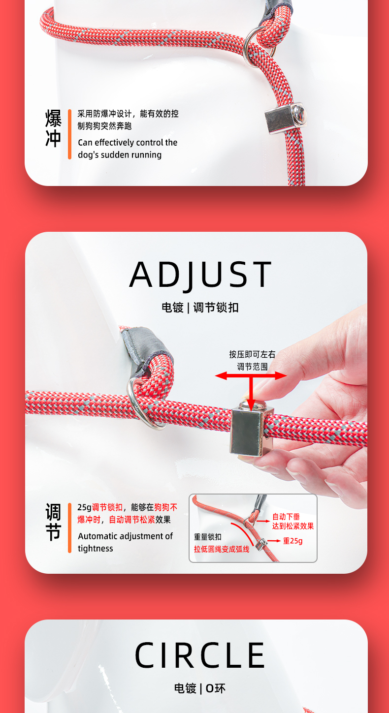 OKEYPETS - OKEYPETS Állatfelszerelések Megfordítható Vadászati ​​Nejlon Nagy Teherbírású Hegyi Kötélpóráz Kötélpóráz Sétához Túrázó Kutya Kötélpóráz 12